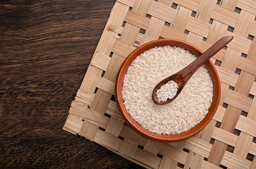 Basmati Rice in a Red bowl – product photography by Shreeji, Nagpur