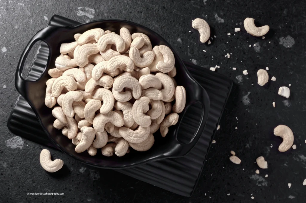Cashew in a black bowl – product photography by Shreeji, Nagpur
