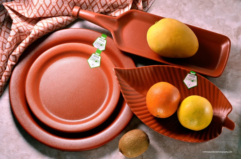 Melamaine Red plates – product photography by Shreeji, Nagpur