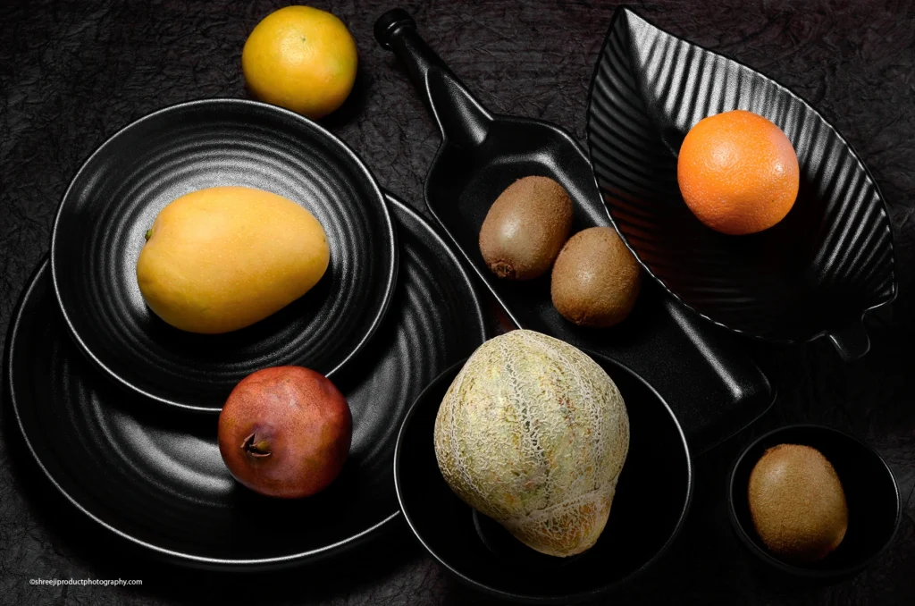 Melamine matte black plates – product photography by Shreeji, Nagpur