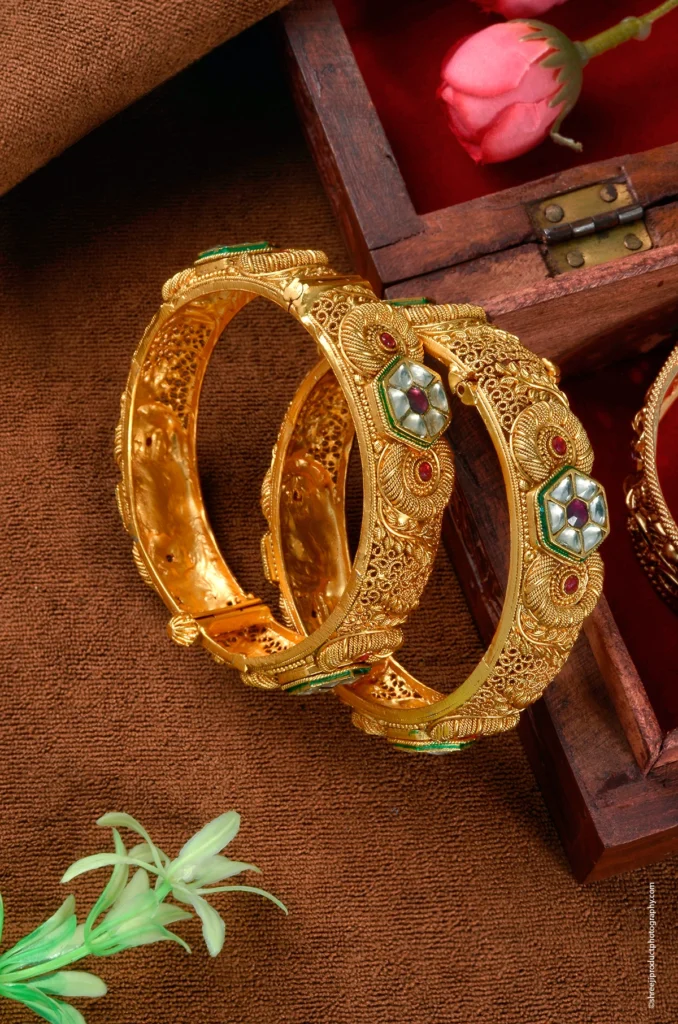 Openable gold-polised Rajasthani kada bangles – product photography by Shreeji, Nagpur