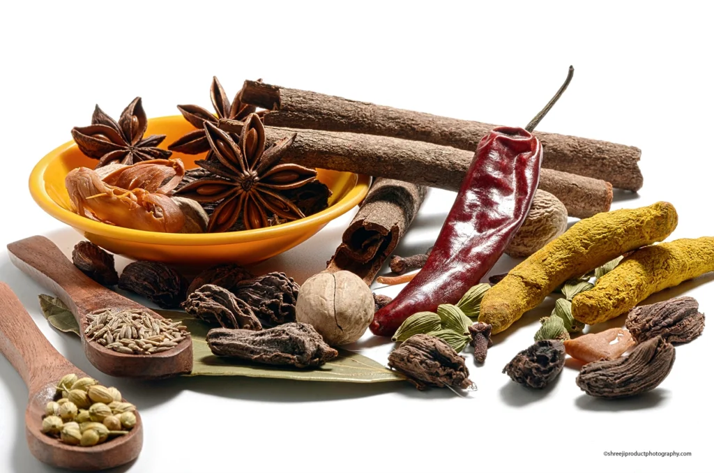 Raw Garam Masala on white Background – product photography by Shreeji, Nagpur